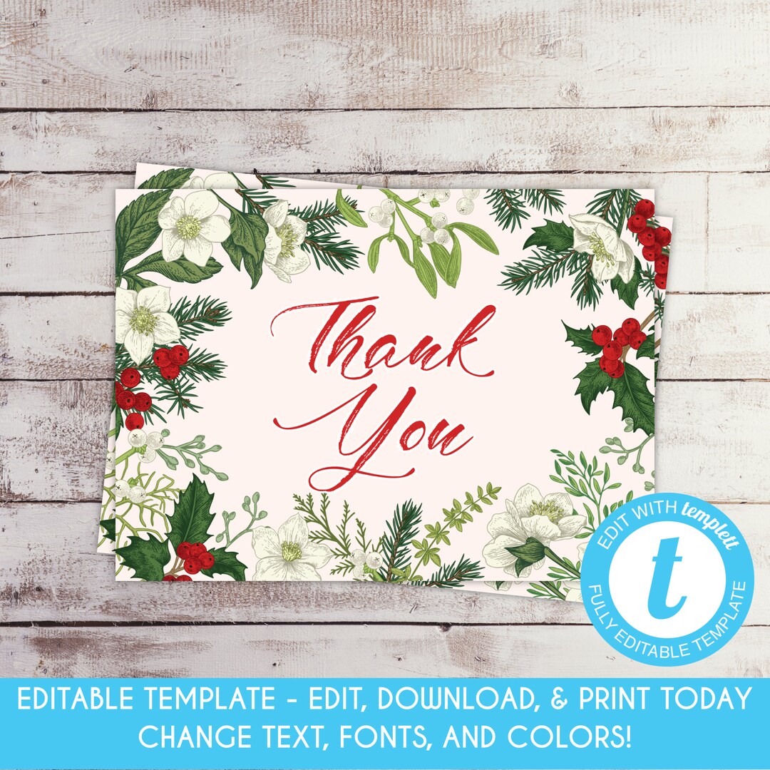 EDITABLE Christmas Thank You Card Holiday Party Thank You Card Etsy