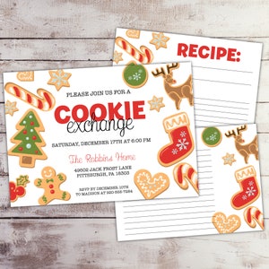Editable Christmas Party Invitation Cookie Exchange Invitation Christmas Recipe Card Holiday Cookie Swap Christmas Cookie Party Template
