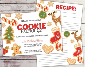 EDITABLE Christmas Party Invitation Cookie Exchange Invitation Christmas Recipe Card Holiday Cookie Swap Christmas Cookie Party Template