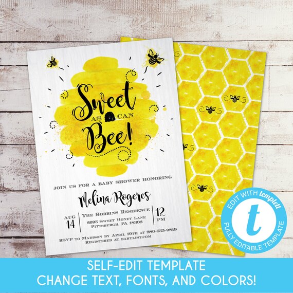 sweet as can bee baby shower invitations