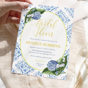 Editable Blue Hydrangea Bridal Shower Invitation Hydrangea Invitation Blue Floral Bridal Shower Invite Spring Summer Garden Shower Template