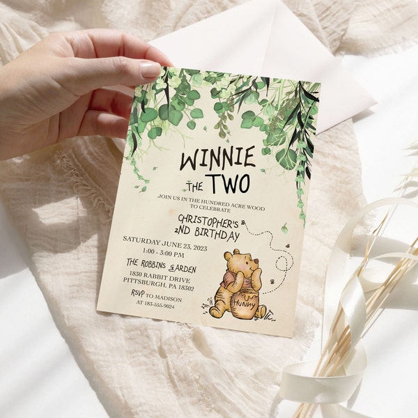 EDITABLE Winnie the Pooh Birthday Invitation Winnie the Two Invitation Storybook Birthday 2nd Birthday invite Woodland Birthday Template