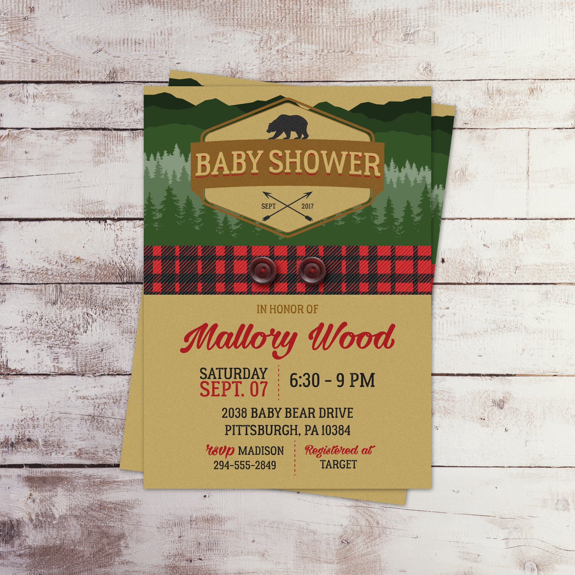Lumberjack Baby Shower Invitation, Flannel Baby Shower Invite, Buffalo  Plaid Rustic Baby Shower Invitation, Printed