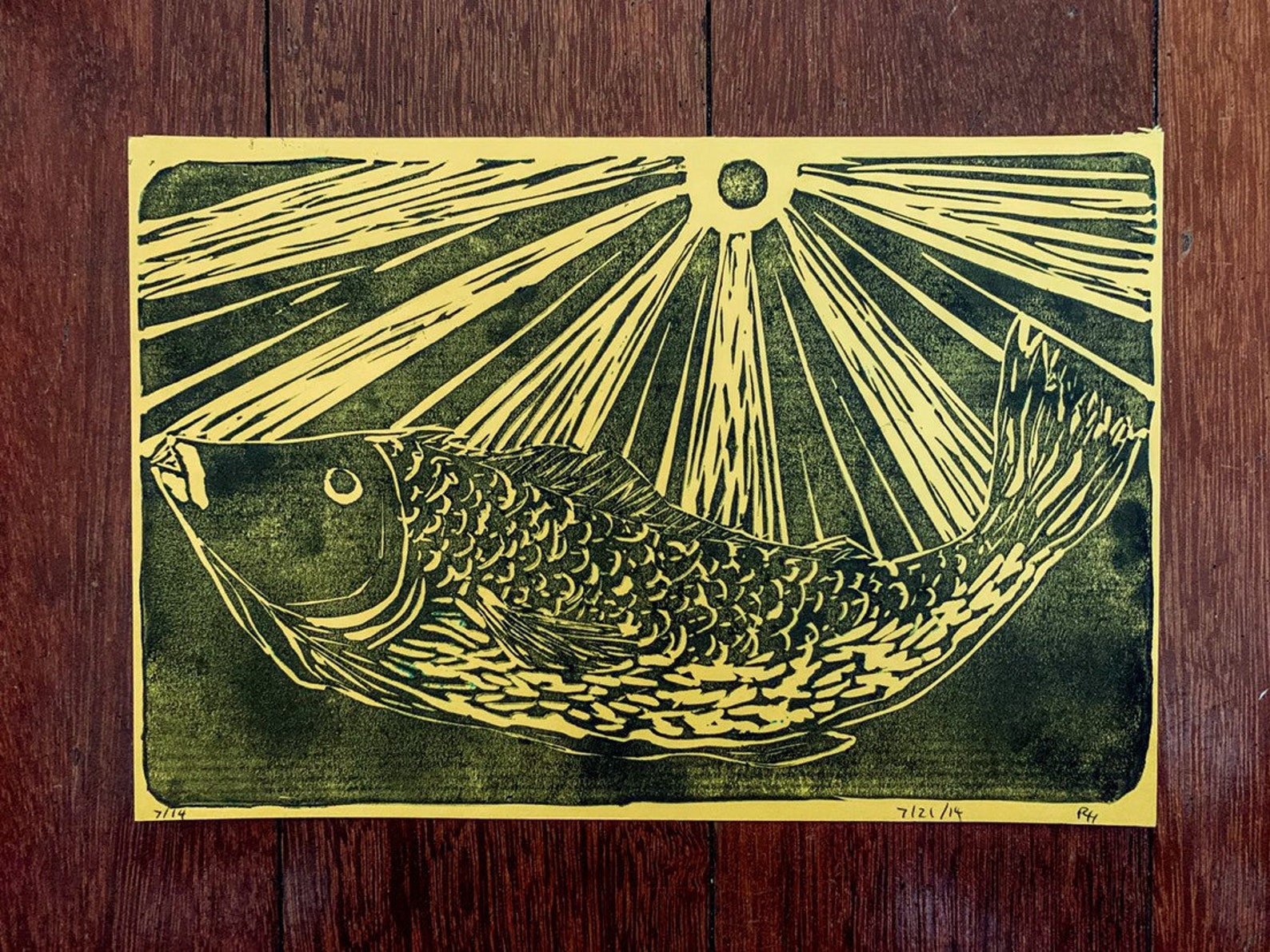 Fish Linocut Print Etsy