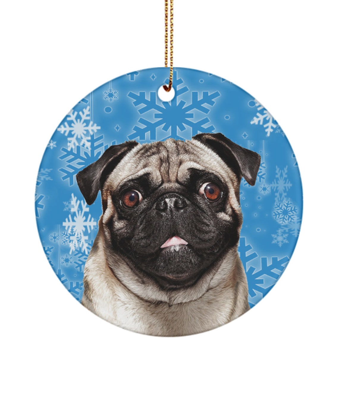 Pug Dog Ornament for the Christmas Tree This 3 Round Ceramic Etsy