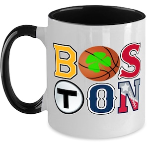 Boston Baseball Hockey Football Basketball Champion Sports Fan Two-Tone Coffee Mug It's A Wicked Pissa Bawston Townie Gift Idea For Him Her