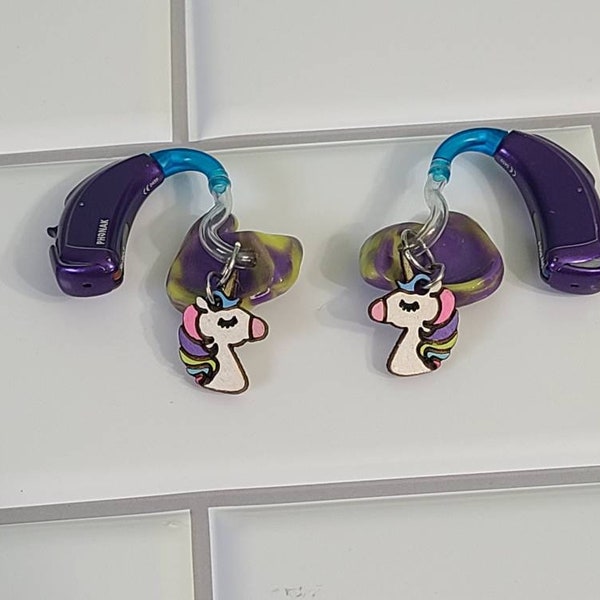 Hearing aid unicorn earrings/ charms/ dangly/ UNICORNS