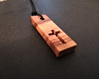 Handmade cross pendant from olive wood, olive wood necklace, olive wood jewelry, gift for her, gift for him