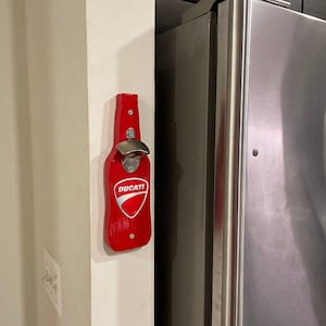 DUCATI RED motorcycle woodyfact handmade wooden beer bottle opener wall mount,man cave, gift for him, great gift!