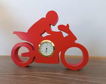 Wooden Handmade RED colour Biker figure clock