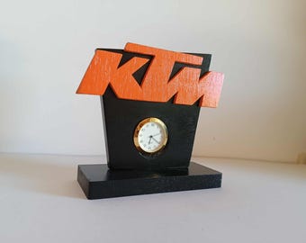 BIG wooden motorcycle biker figure table clock