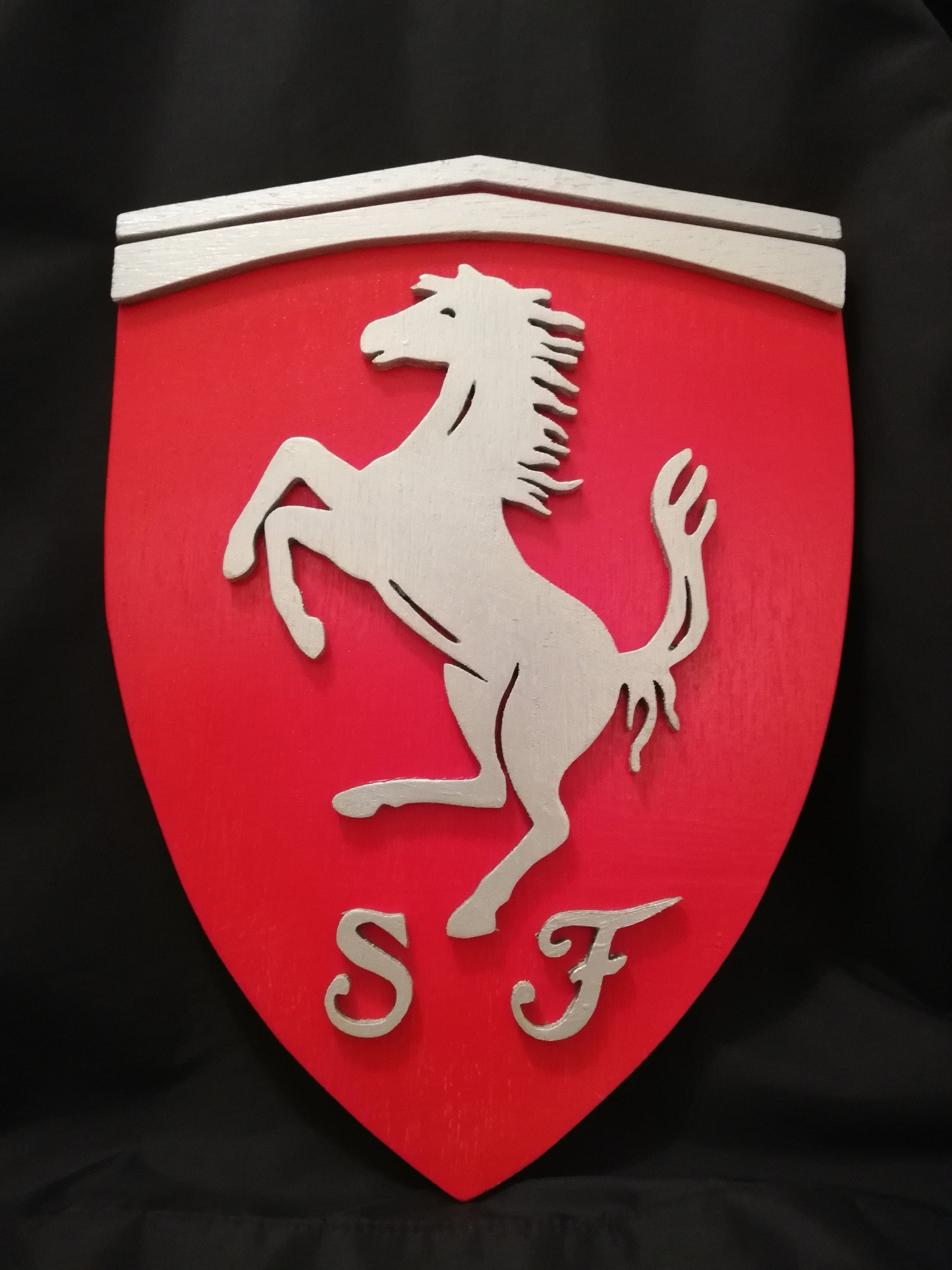 Wooden Handmade Red-silver Ferrari Logo Wall Art, Wall Sign Wooden Handmade Red-silver Ferrari Logo Wall Art, Wall Sign