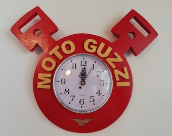 MOTO GUZZI handmade wooden red-gold wall clock