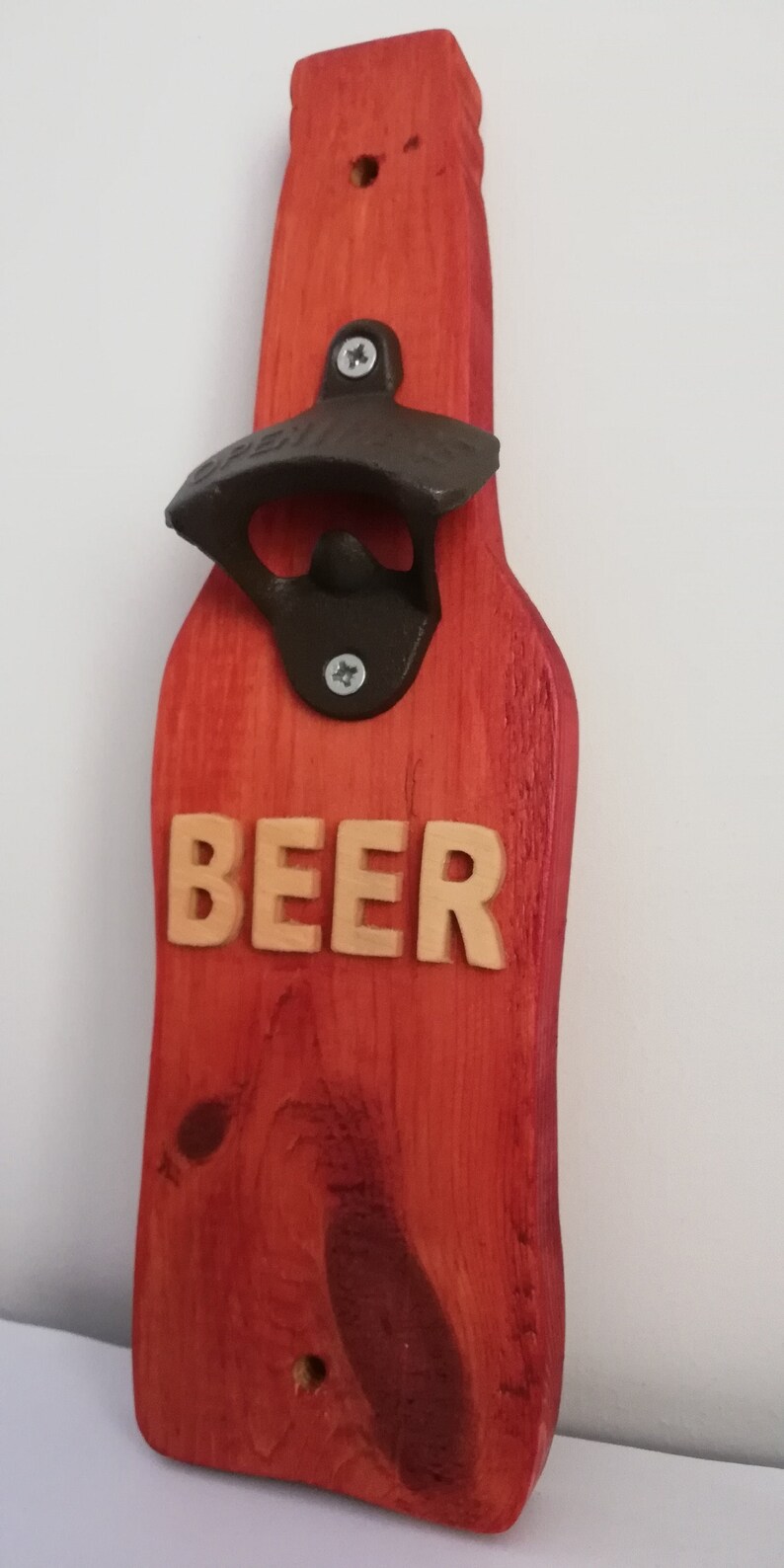 Handmade Wooden Beer Wall Bottle Opener Wall Mountman Cave Etsy