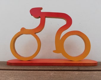 Coloured Cyclist wood sculpture