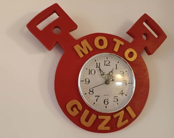 MOTO GUZZI handmade wooden red-gold wall clock