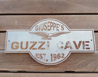 GUZZI CAVE, Unique Woodyfact personalized wall sign