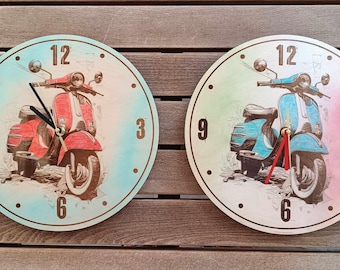 Artistic VESPA handcrafted wooden wall clock