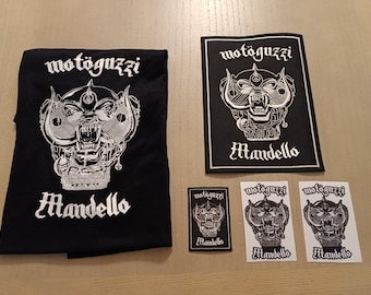 Original Bundle Hardcore Moto Guzzi MANDELLO T-SHIRT, big and small patch, stickers as gift
