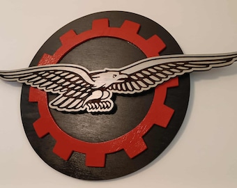 Handmade Moto Guzzi Gear Eagle Wall Sign: Mancave - Garage wall decor