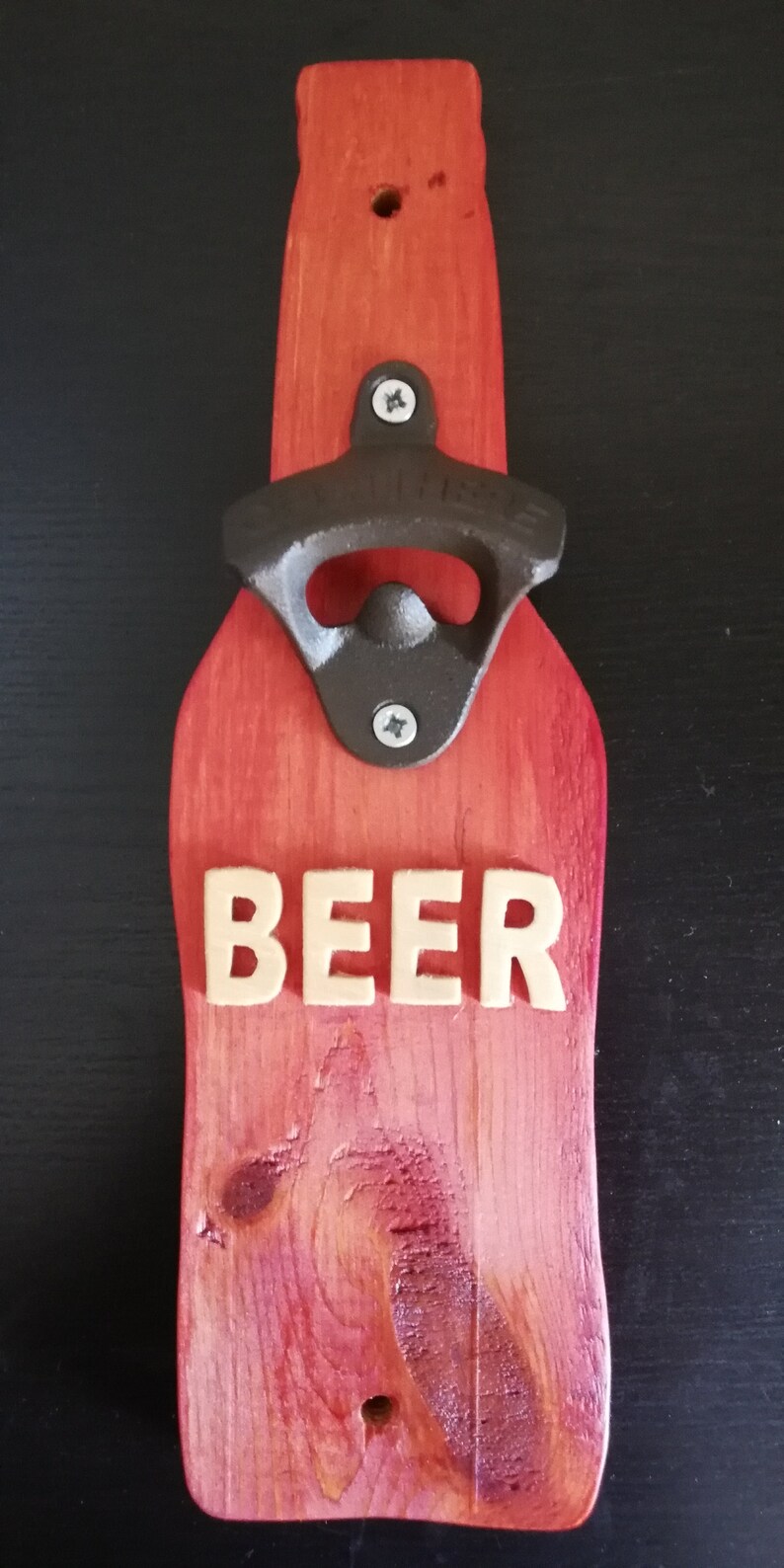 Handmade Wooden Beer Wall Bottle Opener Wall Mountman Cave Etsy