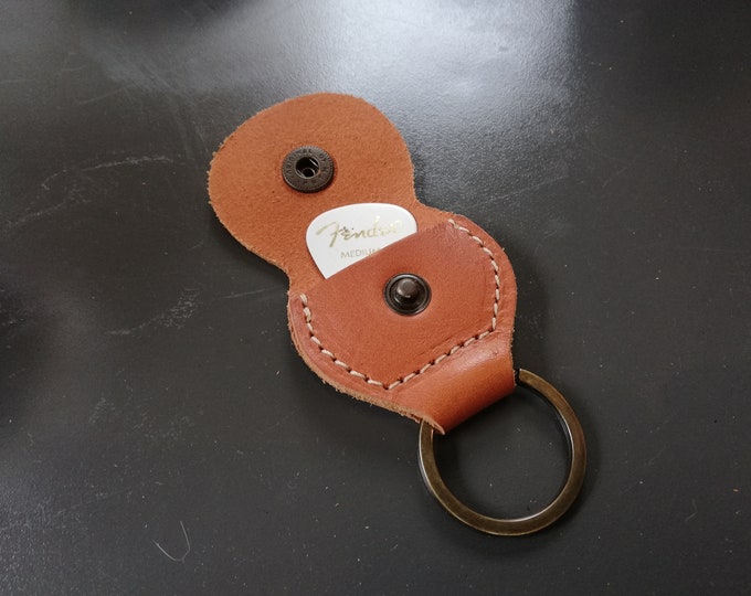 Featured listing image: Handmade leather guitar pick keyring