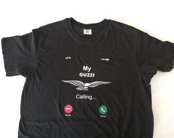 Unique design! "My Guzzi calling" t-shirt