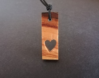 Handmade olive wood heart pendant