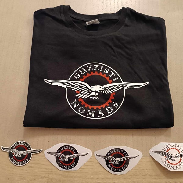 Guzzisti Nomads Gear logo T-Shirt, Patch & Stickers Kit