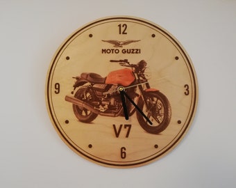 Moto GuzziI V7 handcrafted wooden wall clock