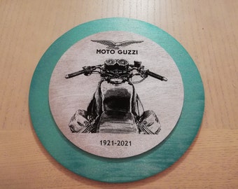 MOTO GUZZI motorcycle and 100 years engraved wall hanging