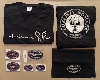 GUZZISTI NOMADS 2024 Kit, 2 t-shirts, bandana, patch & stickers, moto guzzi, gift for him, gift for her