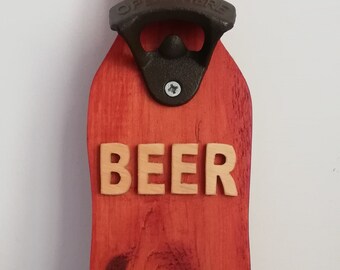 Wooden beer wall bottle opener