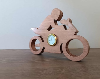 Wooden Handmade BRONZE colour Biker figure clock