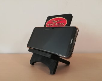 Wooden portable handcrafted Moto Guzzi and Guzzisti Nomads members smartphone stand