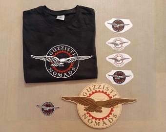 GUZZISTI NOMADS Gear logo kit, T-SHIRT, patch, stickers and wall sign
