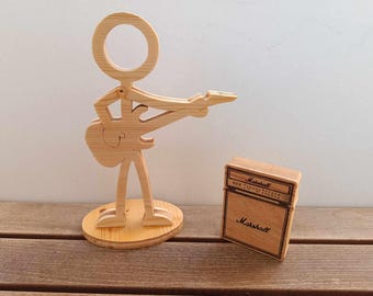 Handmade wooden guitarist figure