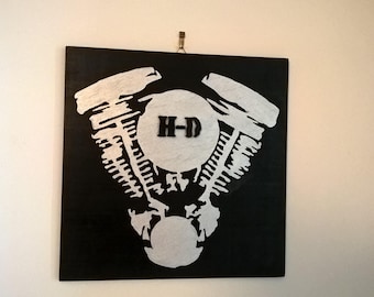 Unique handmade Harley Davidson Engine black silver wall sign