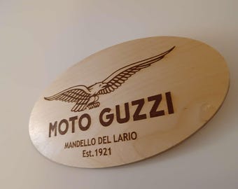 MOTO GUZZI wooden 100 years engraved wall hanging
