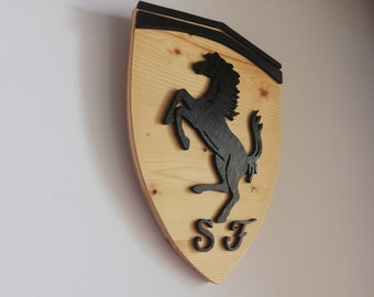 Black - Wood Ferrari logo wall art