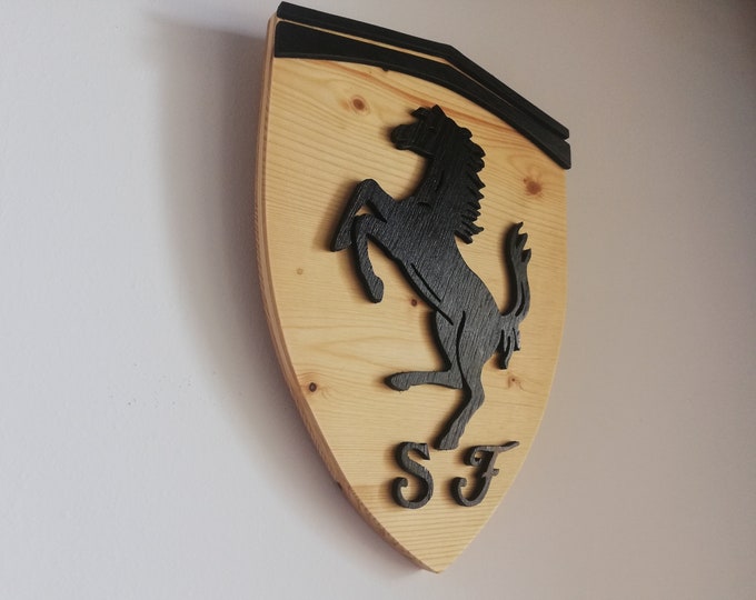Featured listing image: Black - Wood Ferrari logo wall art