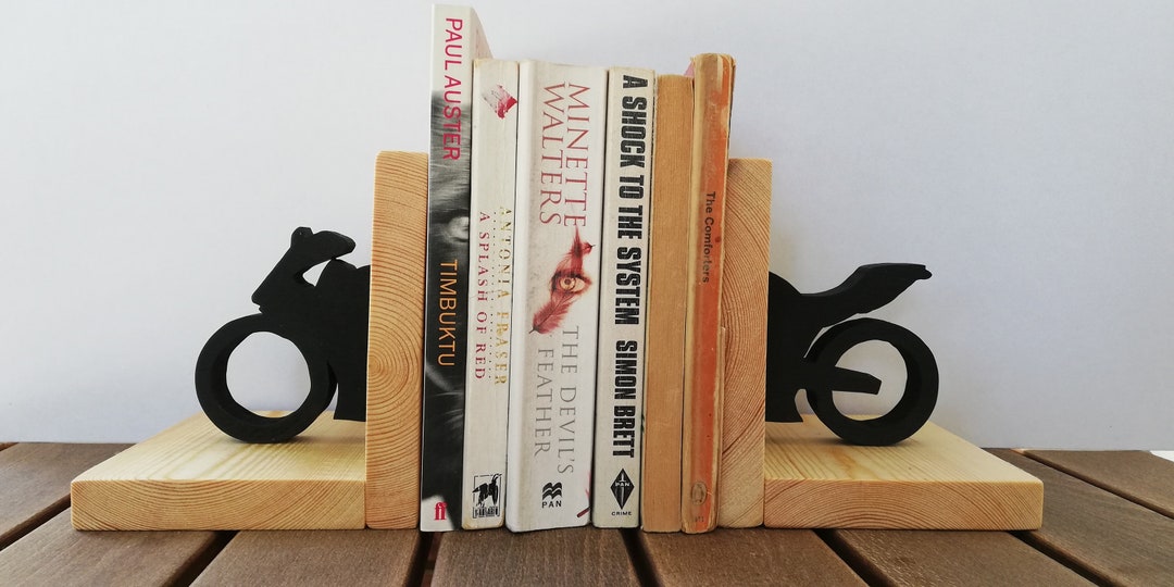 Old Motorcycle Book Rack Wooden Handmade Motorcycle Bookends, Book Holder, Wooden Bookends on ...
