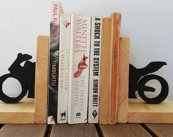 Wooden handmade motorcycle bookends, book holder, wooden bookends on etsy, gift for him, gift for her