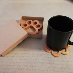 Set of 4 paw foot handmade wooden coasters - Handmade Coffee, Tea, Wine Coasters. Wedding Gift. Home Gift, dog cat paw coasters