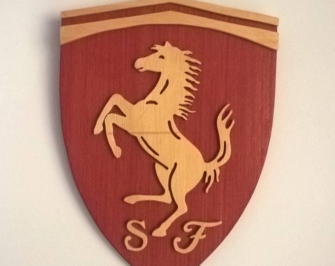 Featured listing image: Ferrari logo Cherry wooden wall art