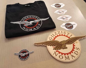 GUZZISTI NOMADS Gear logo kit, T-SHIRT, patch, stickers and wall sign