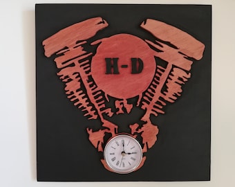 Harley Davidson handmade wooden engine wall clock