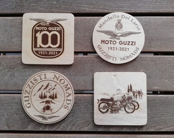 Set of 4 Moto Guzzi dedicated handcut wooden coasters