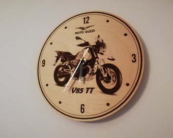 Moto Guzzi V85 TT  handcrafted wooden wall clock