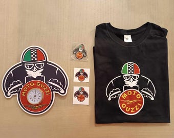 ULTIMATE Moto Guzzi Cafe Racer kit! Wall clock, t-shirt, keyring, stickers!